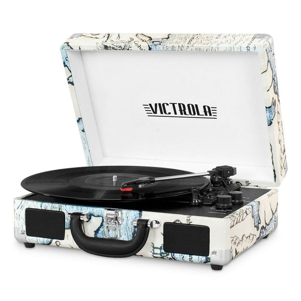 Bluetooth Suitcase Turntable in Map Prin